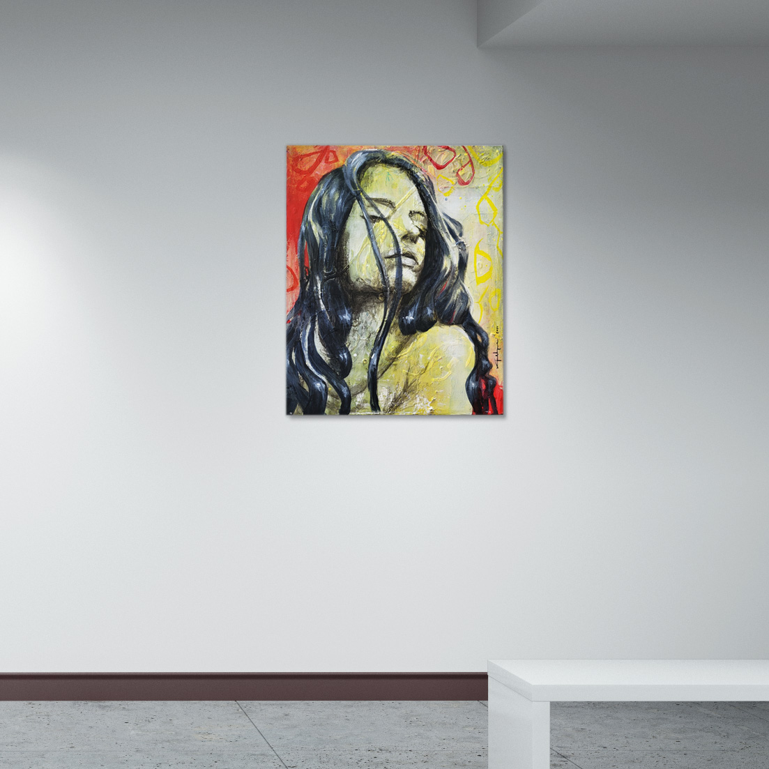 The painting 'Feels' in the gallery